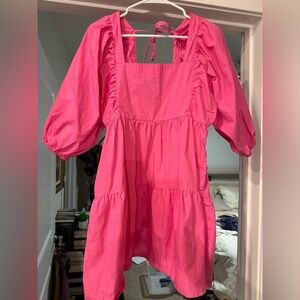 PERFECT CONDITION Ruffle/Layered Pink Puff Sleeve Dress